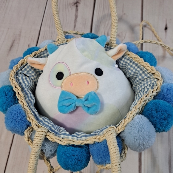 Other - Most Wanted Blue Poms Straw Crossbody Hand Bag W/ Squishmallow Easter Bundle